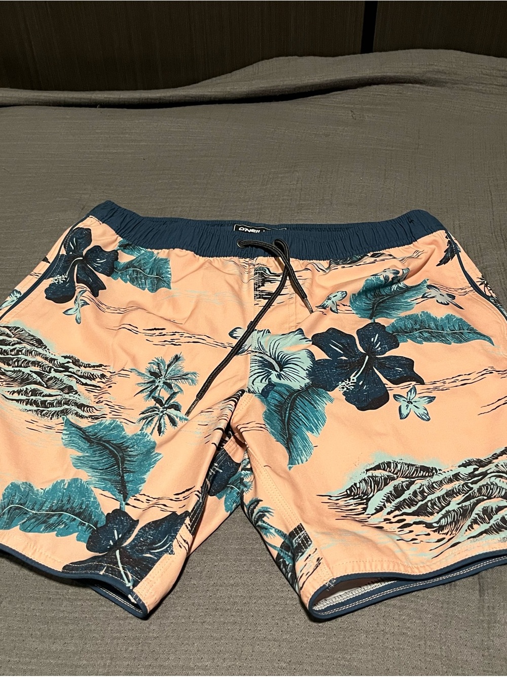 O'Neill Peach and Teal Floral Men's Swim Board Shorts